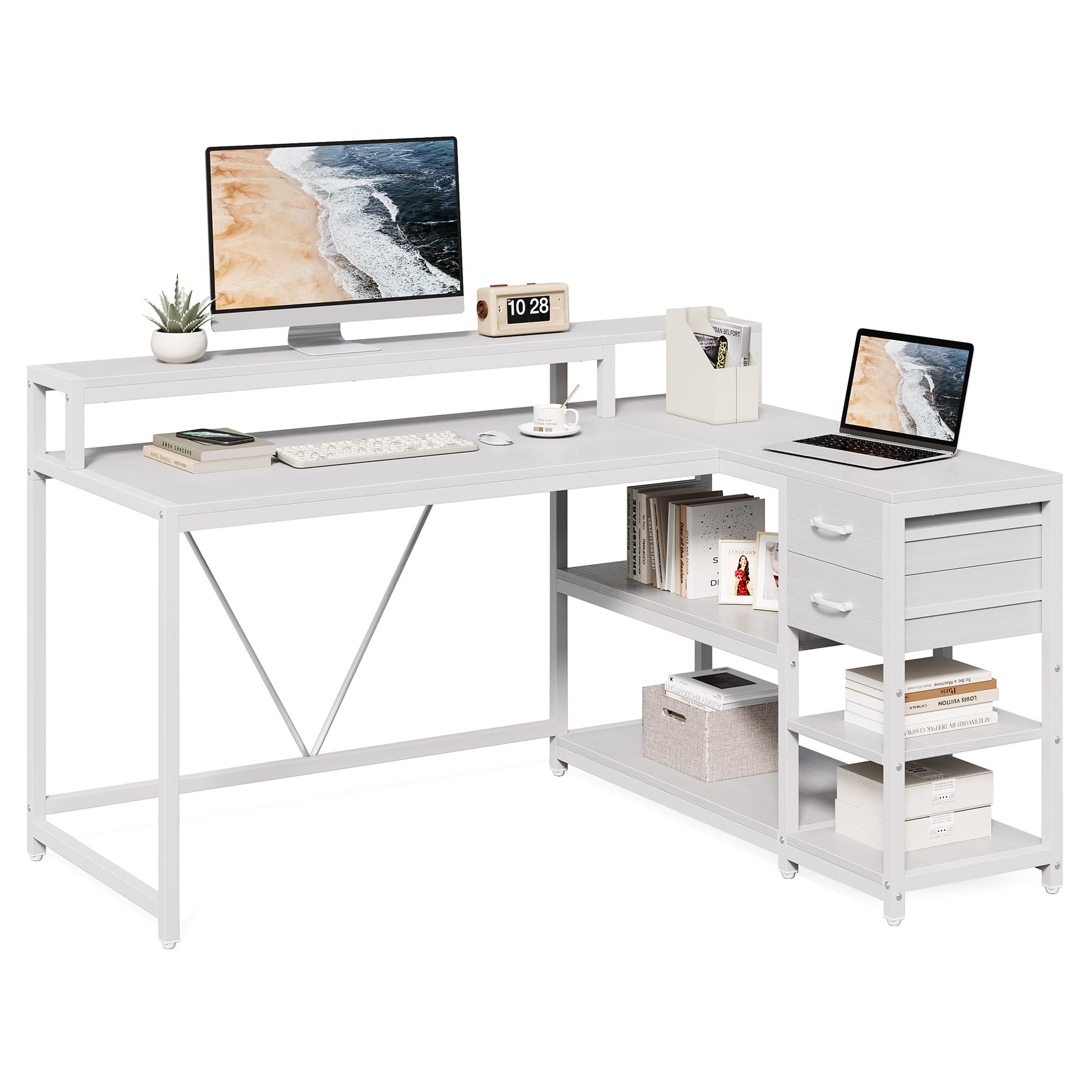 Amazon.com: LITTLE TREE 55-Inch L-Shaped Computer Desk, Reversible
